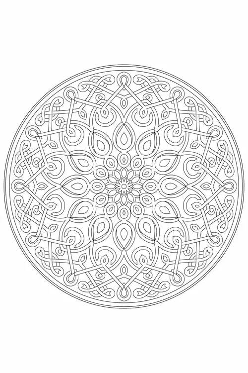 Airy looping ribbon strands and teardrop petals radiating from a small starburst flower at the center.